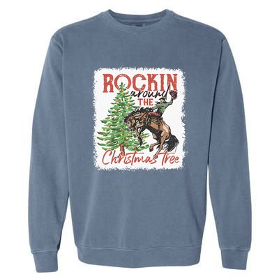 Rocking Around The Christmas Tree Cowboy Horse Garment-Dyed Sweatshirt