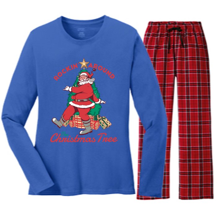 Rockin Around The Christmas Tree Vintage Christmas Gift Women's Long Sleeve Flannel Pajama Set 