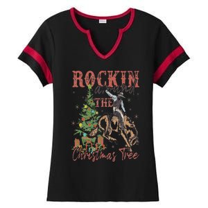 Rockin' Around The Christmas Tree Cowboy Santa Ride Horse Ladies Halftime Notch Neck Tee