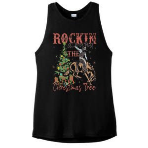 Rockin' Around The Christmas Tree Cowboy Santa Ride Horse Ladies PosiCharge Tri-Blend Wicking Tank