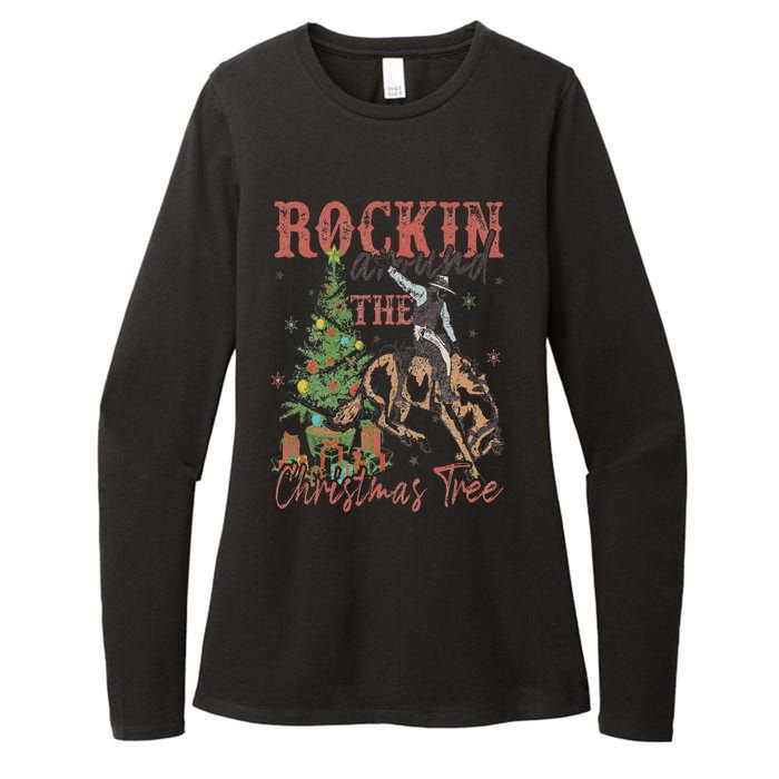 Rockin' Around The Christmas Tree Cowboy Santa Ride Horse Womens CVC Long Sleeve Shirt