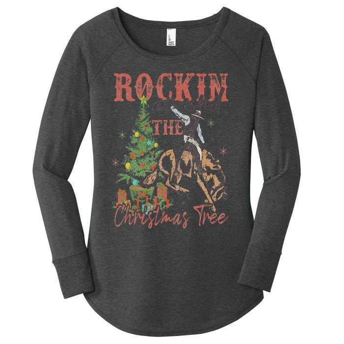 Rockin' Around The Christmas Tree Cowboy Santa Ride Horse Women's Perfect Tri Tunic Long Sleeve Shirt