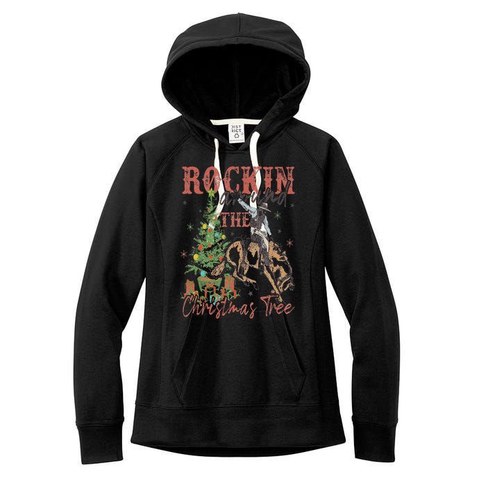 Rockin' Around The Christmas Tree Cowboy Santa Ride Horse Women's Fleece Hoodie