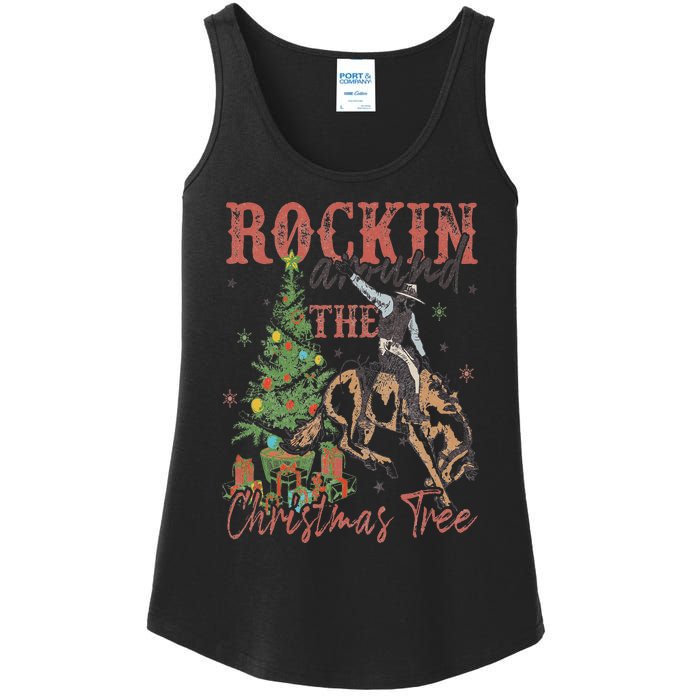 Rockin' Around The Christmas Tree Cowboy Santa Ride Horse Ladies Essential Tank