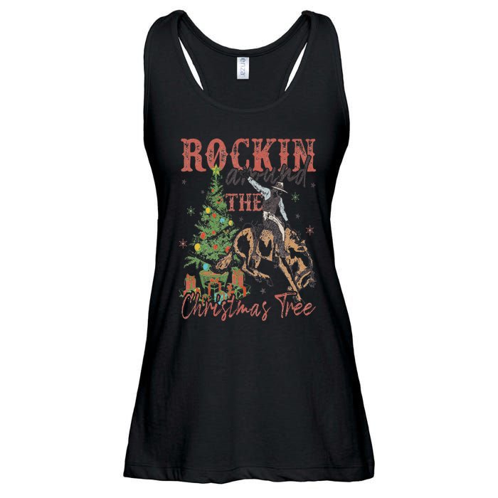 Rockin' Around The Christmas Tree Cowboy Santa Ride Horse Ladies Essential Flowy Tank