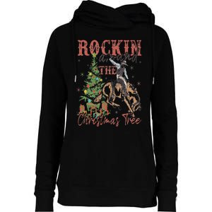 Rockin' Around The Christmas Tree Cowboy Santa Ride Horse Womens Funnel Neck Pullover Hood