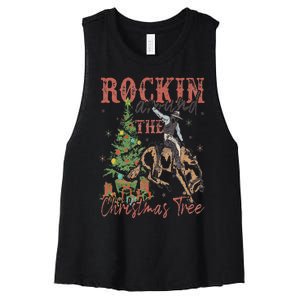 Rockin' Around The Christmas Tree Cowboy Santa Ride Horse Women's Racerback Cropped Tank