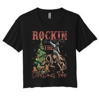 Rockin' Around The Christmas Tree Cowboy Santa Ride Horse Women's Crop Top Tee