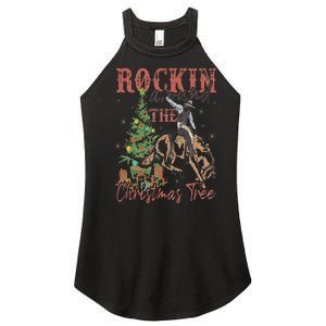 Rockin' Around The Christmas Tree Cowboy Santa Ride Horse Women's Perfect Tri Rocker Tank