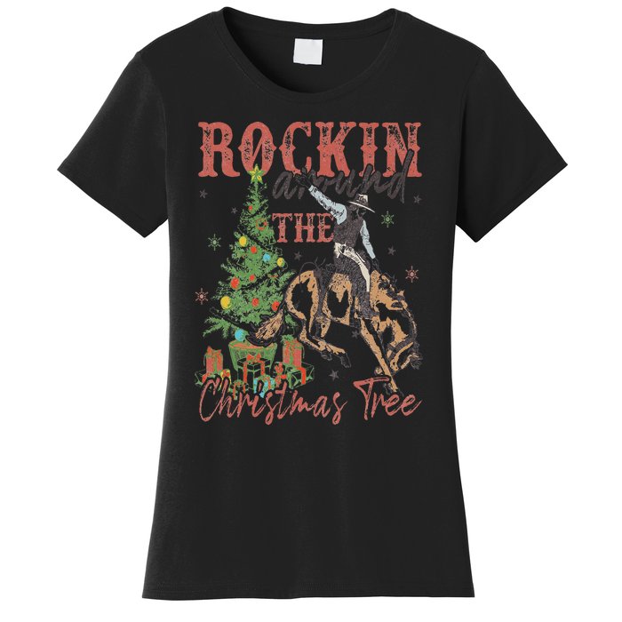 Rockin' Around The Christmas Tree Cowboy Santa Ride Horse Women's T-Shirt