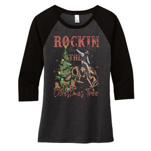 Rockin' Around The Christmas Tree Cowboy Santa Ride Horse Women's Tri-Blend 3/4-Sleeve Raglan Shirt