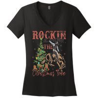 Rockin' Around The Christmas Tree Cowboy Santa Ride Horse Women's V-Neck T-Shirt