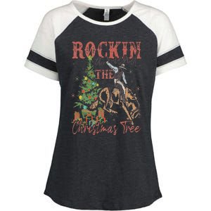 Rockin' Around The Christmas Tree Cowboy Santa Ride Horse Enza Ladies Jersey Colorblock Tee