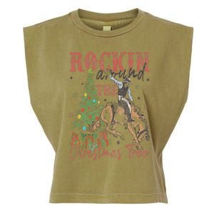 Rockin' Around The Christmas Tree Cowboy Santa Ride Horse Garment-Dyed Women's Muscle Tee