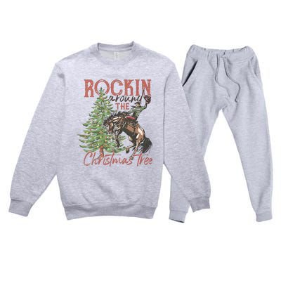 Rocking Around The Christmas Tree Bucking Horse Holiday Premium Crewneck Sweatsuit Set