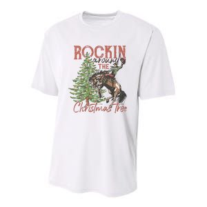 Rocking Around The Christmas Tree Bucking Horse Holiday Youth Performance Sprint T-Shirt