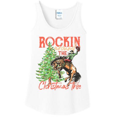 Rocking Around The Christmas Tree Christmas Cow Horse Ladies Essential Tank