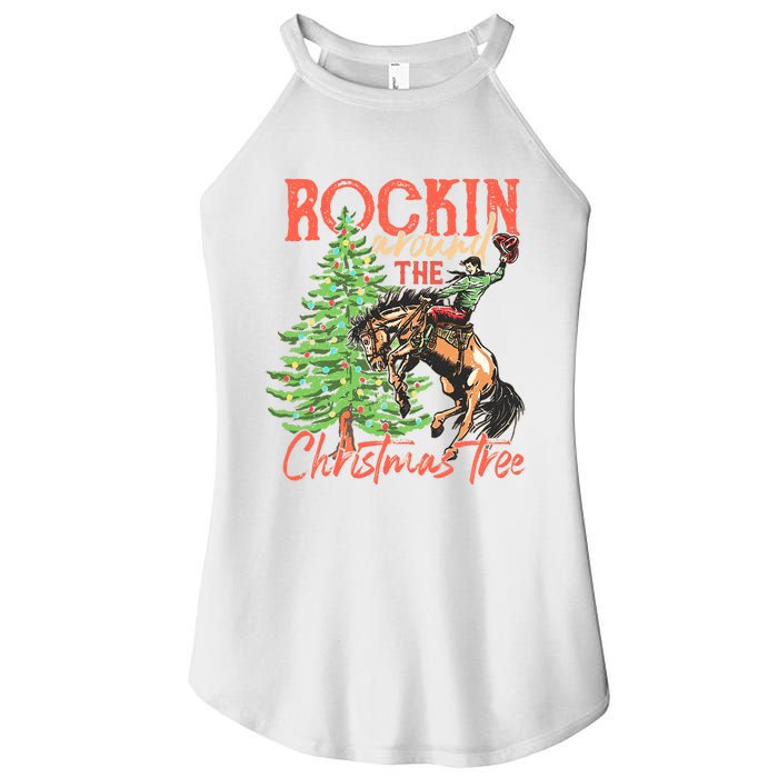 Rocking Around The Christmas Tree Christmas Cow Horse Women’s Perfect Tri Rocker Tank