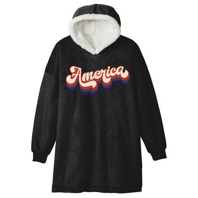 Retro America USA Vintage 4th Of July Hooded Wearable Blanket