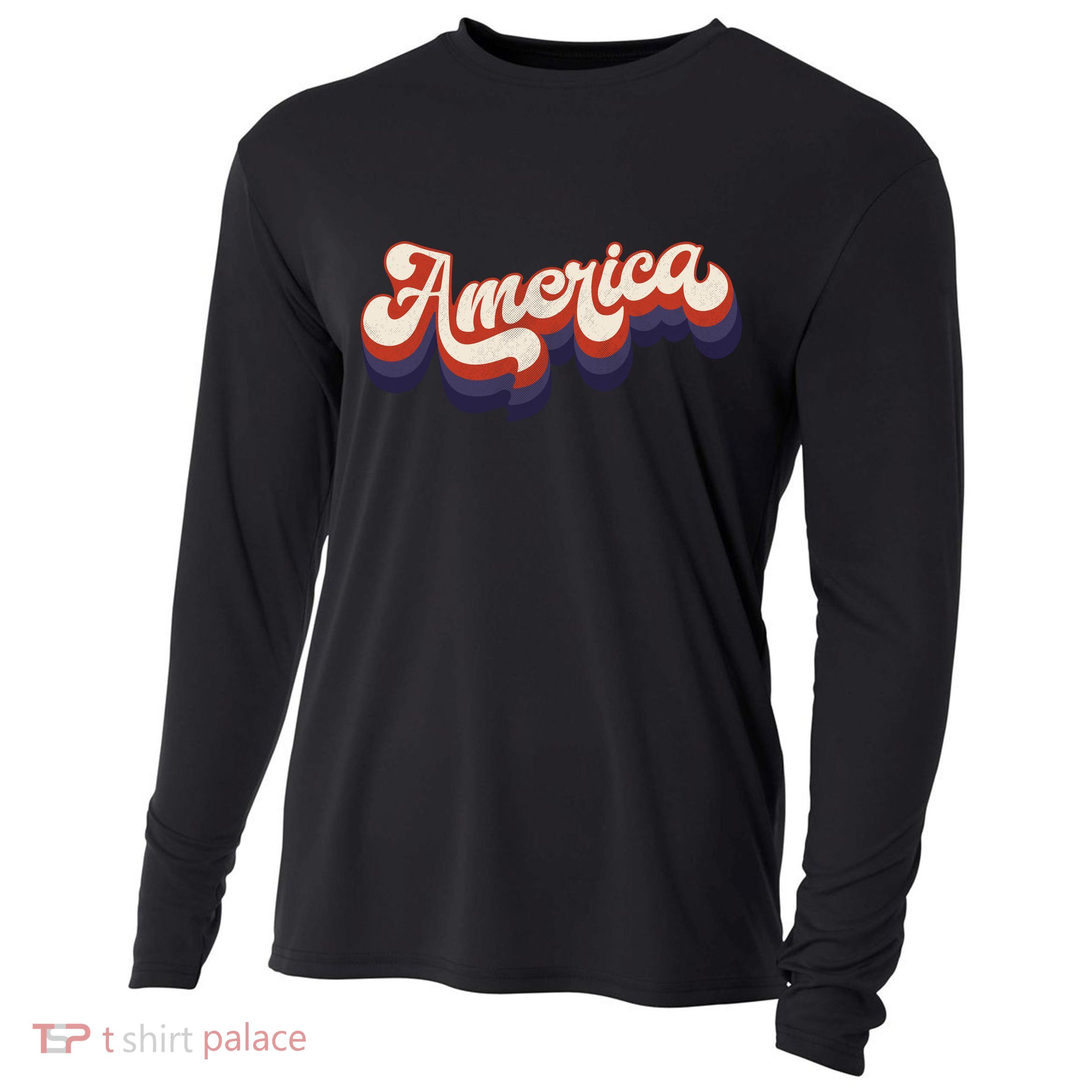 Retro America USA Vintage 4th Of July Cooling Performance Long Sleeve Crew
