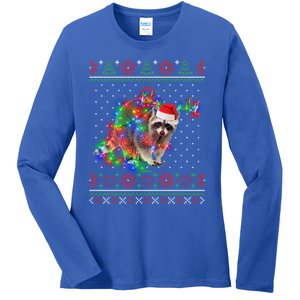 Raccoon Animal Ugly Sweater Christmas Puppy Animal Lover Cute Gift Ladies Long Sleeve Shirt