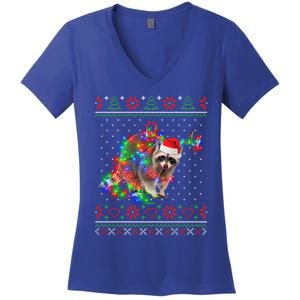 Raccoon Animal Ugly Sweater Christmas Puppy Animal Lover Cute Gift Women's V-Neck T-Shirt