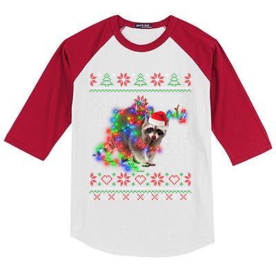 Raccoon Animal Ugly Sweater Christmas Puppy Animal Lover Cute Gift Kids Colorblock Raglan Jersey