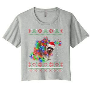 Raccoon Animal Ugly Sweater Christmas Puppy Animal Lover Cute Gift Women's Crop Top Tee