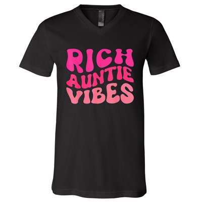 Rich Auntie Vibes Aunt Best Aunty Mother's Day Cute V-Neck T-Shirt