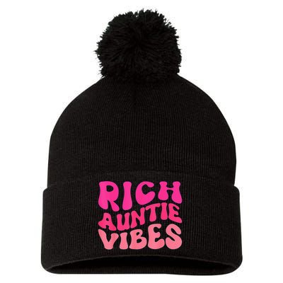 Rich Auntie Vibes Aunt Best Aunty Mother's Day Cute Pom Pom 12in Knit Beanie