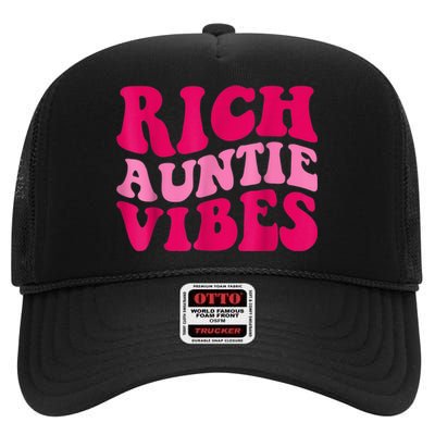 Rich Auntie Vibes Funny Aunt Saying Groovy Apparel High Crown Mesh Back Trucker Hat