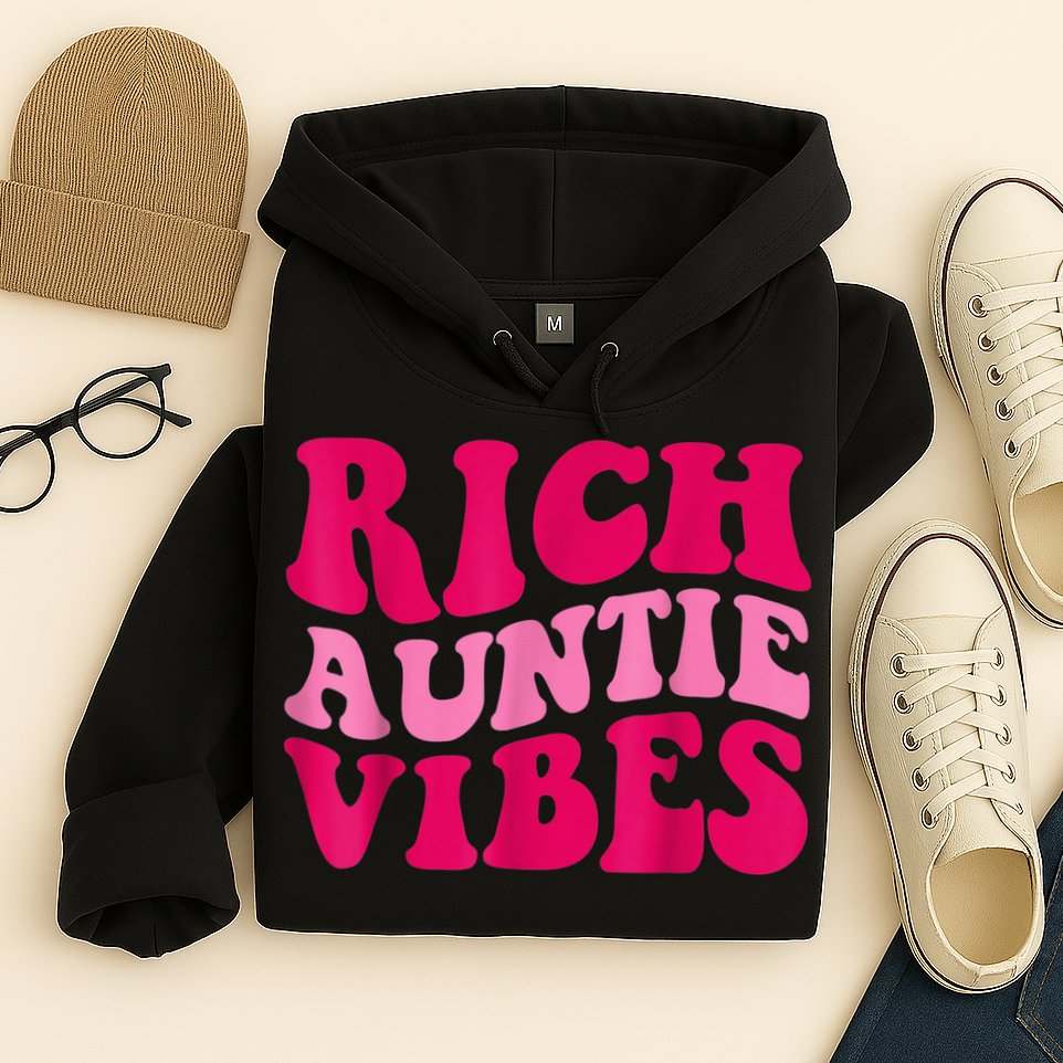 Rich Auntie Vibes Funny Aunt Saying Groovy Apparel Hoodie