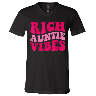 Rich Auntie Vibes Funny Aunt Saying Groovy Apparel V-Neck T-Shirt