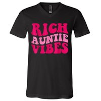 Rich Auntie Vibes Funny Aunt Saying Groovy Apparel V-Neck T-Shirt