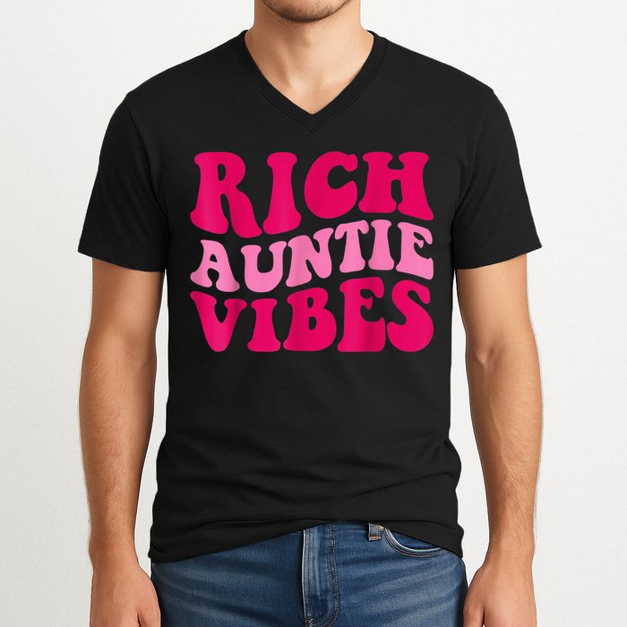 Rich Auntie Vibes Funny Aunt Saying Groovy Apparel V-Neck T-Shirt