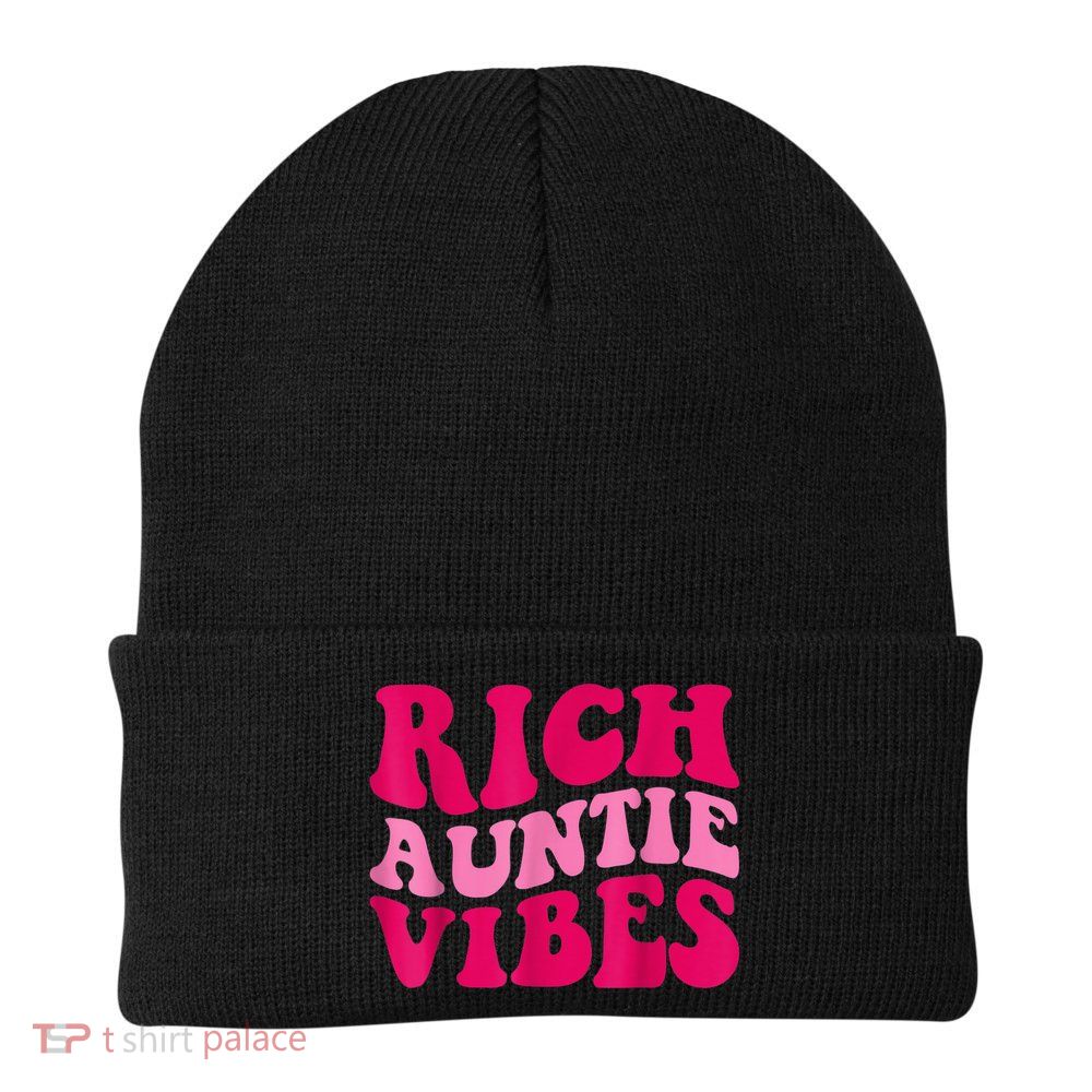 Rich Auntie Vibes Funny Aunt Saying Groovy Apparel Beanie