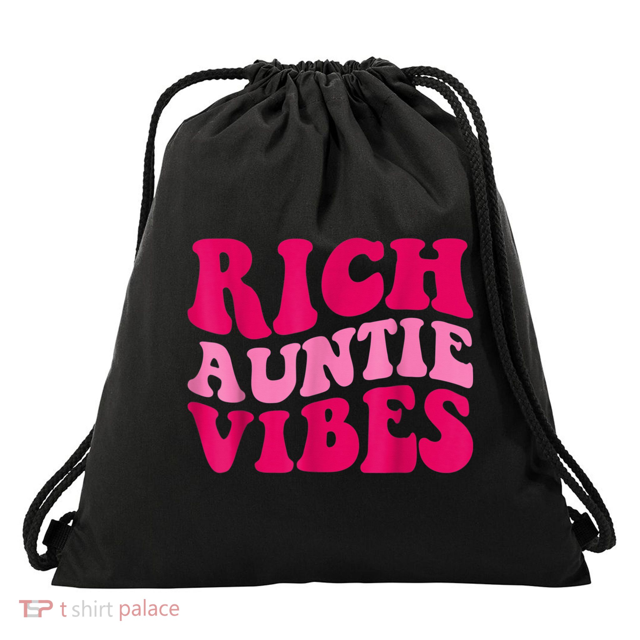 Rich Auntie Vibes Funny Aunt Saying Groovy Apparel Drawstring Bag