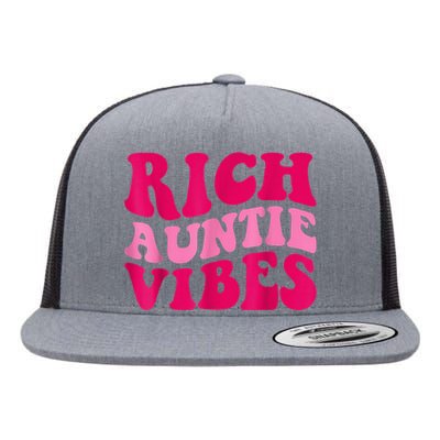 Rich Auntie Vibes Funny Aunt Saying Groovy Apparel Flat Bill Trucker Hat