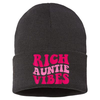 Rich Auntie Vibes Funny Aunt Saying Groovy Apparel Sustainable Knit Beanie