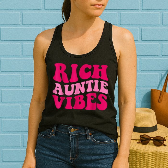 Rich Auntie Vibes Funny Aunt Saying Groovy Apparel Womens Tank Top