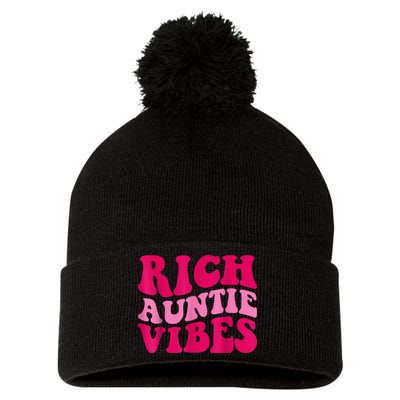Rich Auntie Vibes Funny Aunt Saying Groovy Apparel Pom Pom 12in Knit Beanie