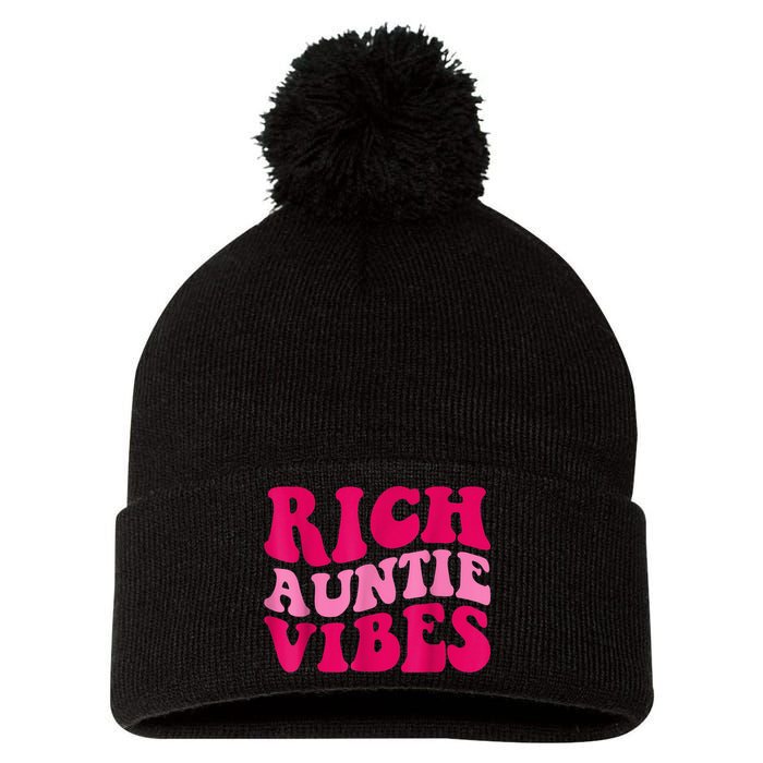 Rich Auntie Vibes Funny Aunt Saying Groovy Apparel Pom Pom 12in Knit Beanie