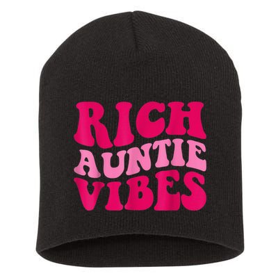 Rich Auntie Vibes Funny Aunt Saying Groovy Apparel Short Acrylic Beanie