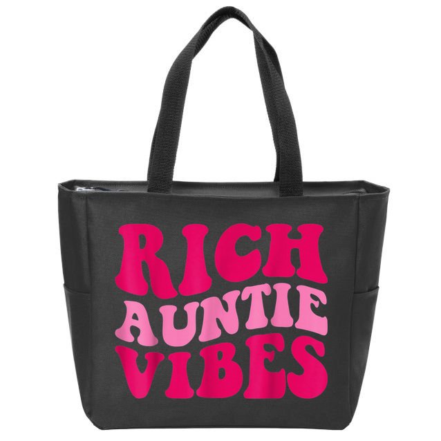 Rich Auntie Vibes Funny Aunt Saying Groovy Apparel Zip Tote Bag