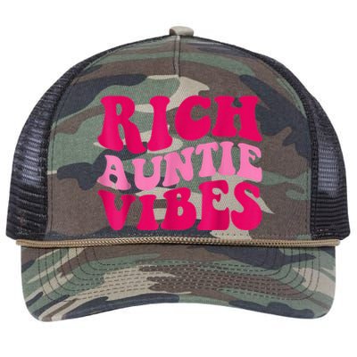 Rich Auntie Vibes Funny Aunt Saying Groovy Apparel Retro Rope Trucker Hat Cap