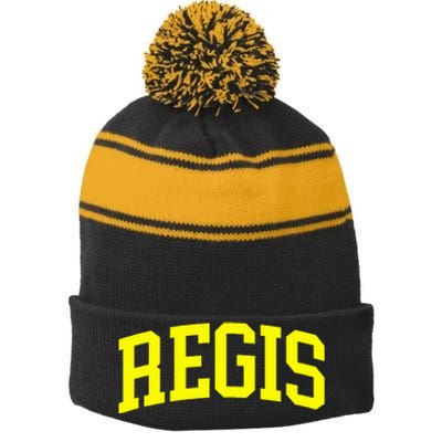 Regis Arch Vintage Retro College Athletic Sports Stripe Pom Pom Beanie