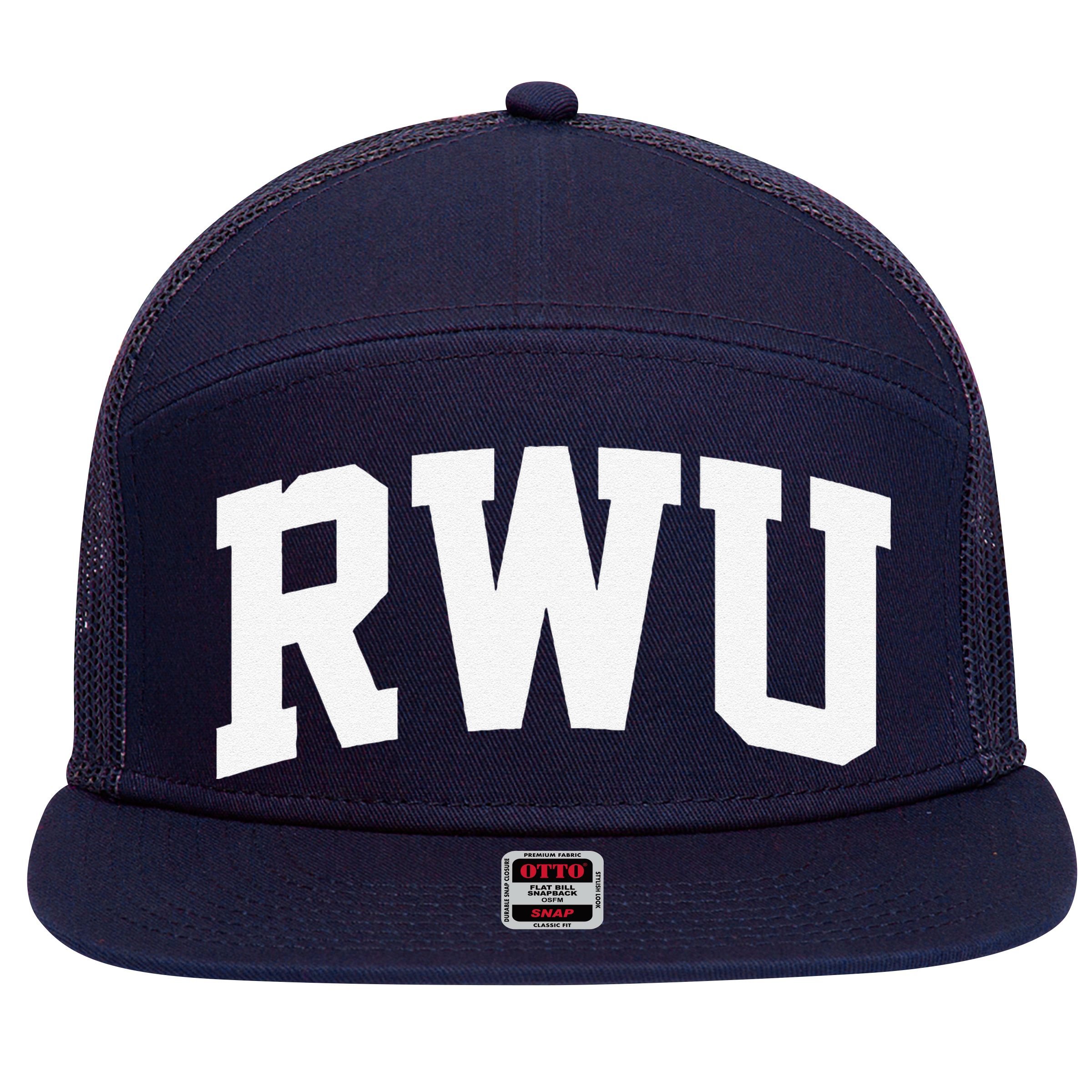 Rwu Arch Vintage Retro College Athletic Sports 7 Panel Mesh Trucker Snapback Hat