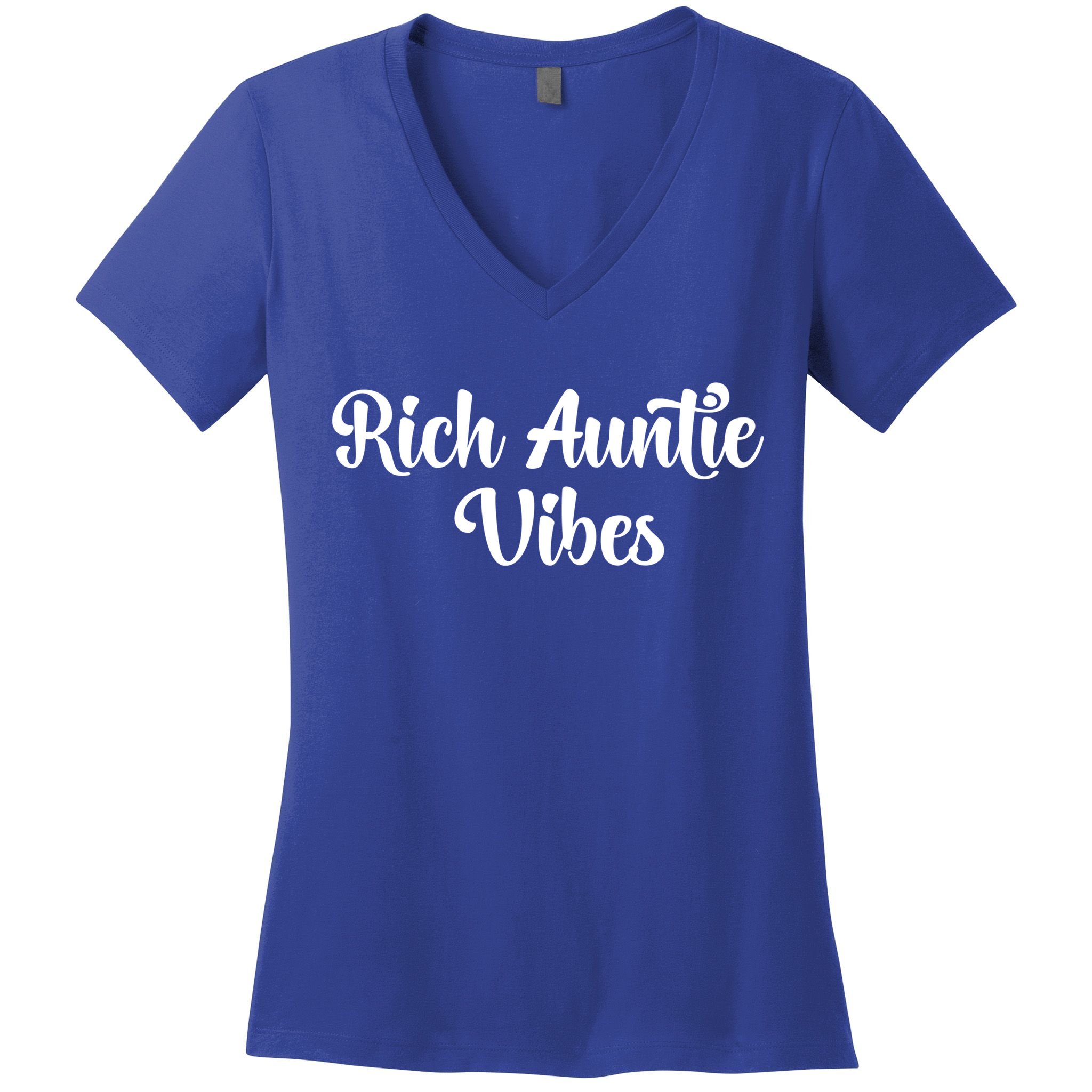 Rich Auntie Vibes Aunt Best Aunty Mothers Day Birthday Gift Women's V-Neck T-Shirt