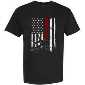 Retro American Wrestling Apparel Us Flag Wrestling Garment-Dyed Heavyweight T-Shirt