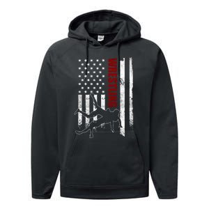 Retro American Wrestling Apparel Us Flag Wrestling Performance Fleece Hoodie